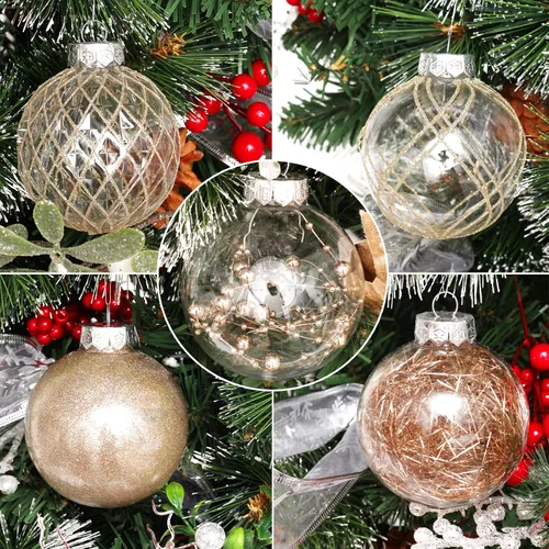 Vista 6 de Adornos de bola de Navidad de plástico transparente, 30 bolas de champán de 2.36 pulgadas para decoración de árboles, inastillables para regalos