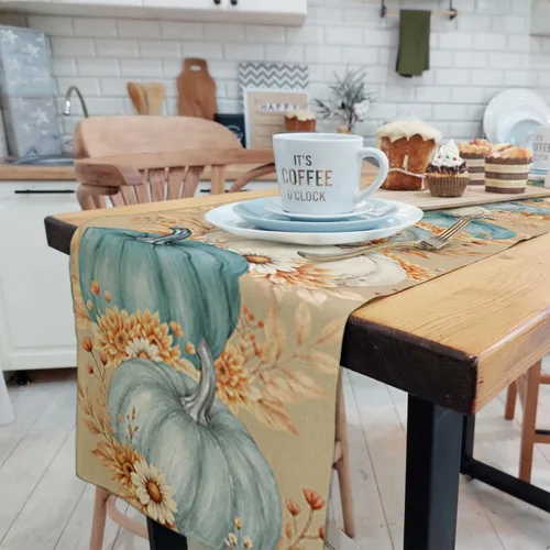 Vista 12 de Camino de mesa amarillo y azul, caminos de mesa de arte geométrico abstracto para comedor, cocina, sala de estar, vacaciones y decoración de mesa