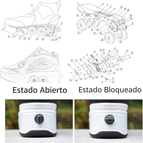 Vista 6 de Rueda de deformación de doble hilera Zapatos para caminar automáticos Deformación invisible Patín de ruedas 2 en 1 Patines de polea extraíble negro
