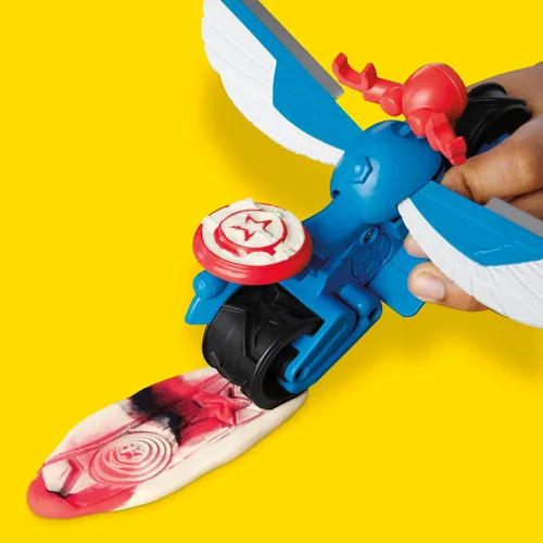 Vista 8 de Play-Doh Marvel Capitán América Moto-Cortador Set de juego con figura de acción articulable, 3 accesorios, juguetes de imaginación para niños de 4