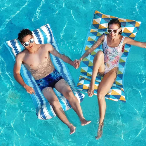 Vista 7 de Jasonwell Water Hammock Pool Floats - Fabric Inflatable Pool Hammock Float Floaties 4 in 1 (Saddle Lounge Chair Drifter) Lake Beach Floating Azul