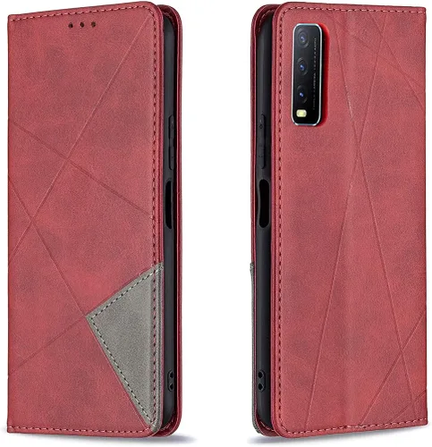 Vista 12 de Funda con tapa para Vivo Y11, Y15, Y12 e Y17, diseño de rombos de piel sintética, con función atril, cierre magnético, para Vivo Y11/Y15/Y12/Y17