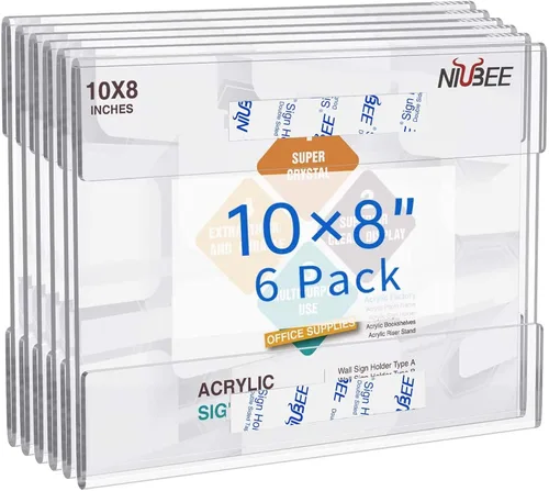 Vista 10 de NIUBEE Soporte de letrero acrílico de montaje en pared de 4 x 6 pulgadas con cinta adhesiva de doble cara para oficina, hogar, tienda, restaurante