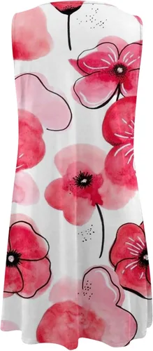 Vista 2 de Vestidos sin mangas para mujer, vestido de playa con estampado floral de moda, cuello redondo, dobladillo irregular