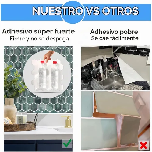 Vista 5 de 10 hojas de azulejos hexagonales autoadhesivos para salpicadero de cocina, nuevo diseño premium extra grueso 3D, azulejos de pared autoadhesivos