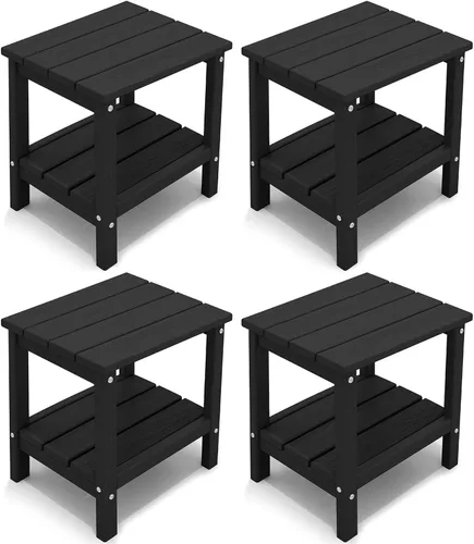 Vista 14 de KINGYES Mesa auxiliar doble, mesa auxiliar Adirondack, color negro