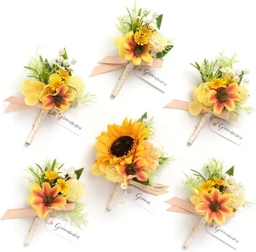 Vista 14 de Ling's Moment Boutonniere para Hombres Boda, Juego de 6, Novio y Padrinos Boutonniere para Boda Regreso a Casa Halloween Ceremonia Aniversario, Cena