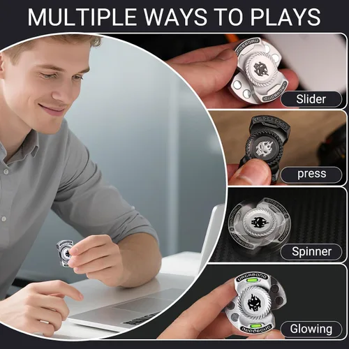 Vista 2 de Juguete Fidget Spinner 3 en 1 Mejorado: Mayor Tiempo de Giro Silencioso y Brillo. Spinner Magnético, Clicker, Deslizador para Alivio del Estrés