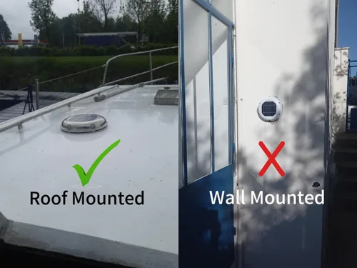 Vista 4 de Ventilador de ventilación solar de 2.5 W, ventilador de escape montado en el techo, flujo de aire máximo de 60 CFM, área de ventilación de 7-10㎡