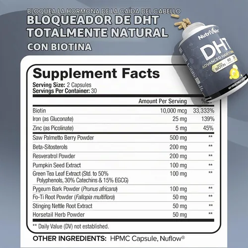 Vista 2 de Nutrivein Cápsulas de colágeno múltiple premium y paquete bloqueador DHT: cápsulas de péptidos de colágeno múltiple de alta absorción y bloqueador