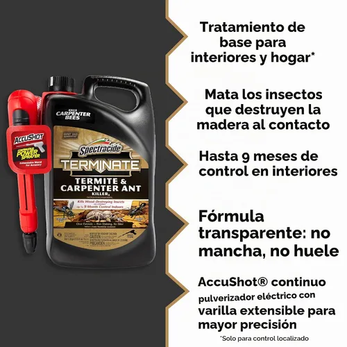 Vista 9 de Spectracide Terminate Termitas y Ant Killer Carpenter de 1.33 galones, con pulverizador AccuShot, tratamiento de barrera para interiores y hogares