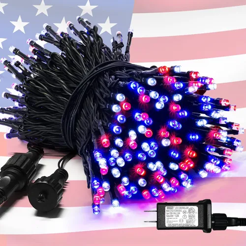 Vista 28 de JMEXSUSS Guirnalda de luces de Navidad de 200 LED azules y blancas, 66 pies, de exterior, expansible, para árbol, fiesta o decoración de hogar