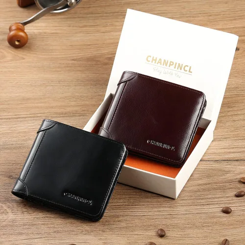 Vista 73 de Billetera de piel triple con bloqueo RFID para hombre con 2 ventanas de identificación, 2 compartimentos para efectivo, 6-8 ranuras para tarjetas