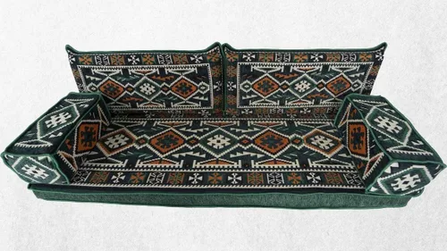 Vista 4 de arabicsofa Sofá tradicional verde del salón del Oriente Medio, cojín oriental del piso para la sala de estar, asiento seccional bajo hecho a mano