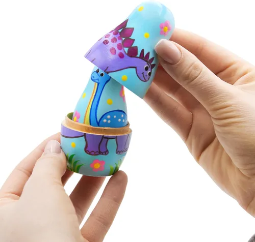 Vista 7 de AEVVV Juego de 5 muñecas anidables de dinosaurio, muñecas rusas de dinosaurio, figuras de dinosaurio de madera