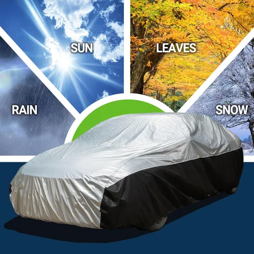 Vista 6 de Season Guard Ultimate Plus - Funda para automóvil, 100% aluminio impermeable con forro polar de algodón y tela transpirable con dos correas