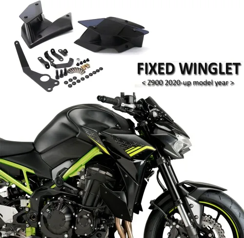 Vista 2 de Parabrisas de motocicleta compatible con Kawasaki Z 900 Z900 Lado de motocicleta Downforce Naked Spoilers Winglet ala de carenado de ala fija 2021