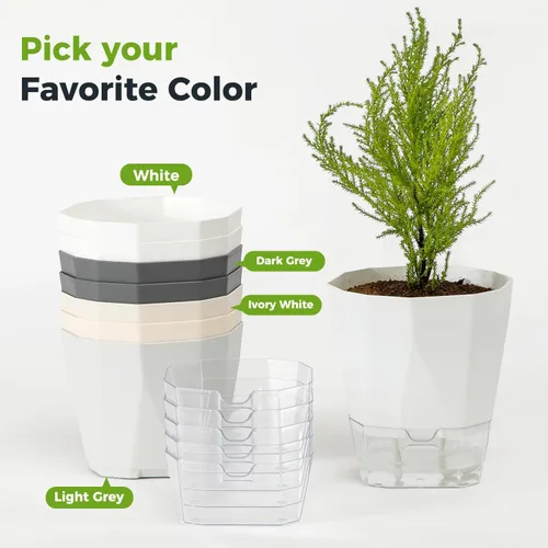 Vista 8 de Paquete de 6 macetas de riego automático de 5 pulgadas, macetas de riego automático para plantas de interior y exterior, macetas de riego automático