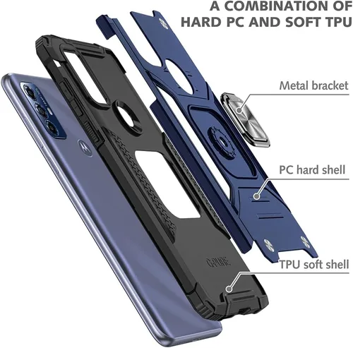 Vista 5 de Funda para Moto G Play 2023, Motorola G Play 2023 con protector de pantalla HD, soporte giratorio de grado militar de 360° (resistente), fundas