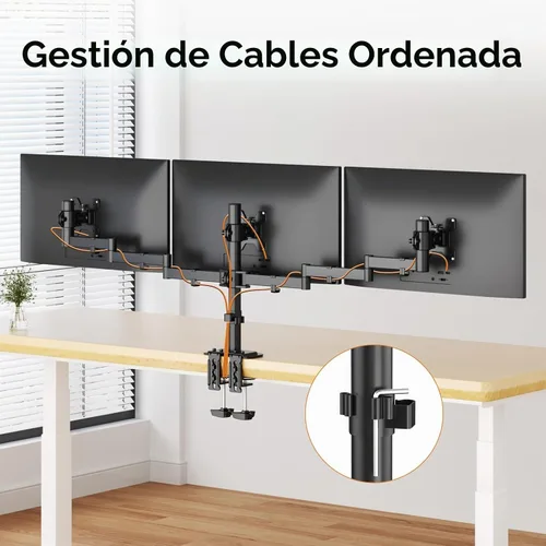 Vista 7 de Suptek Soporte de escritorio triple para monitor LED LCD, soporte resistente totalmente ajustable para 3 / tres pantallas de hasta 27 pulgadas