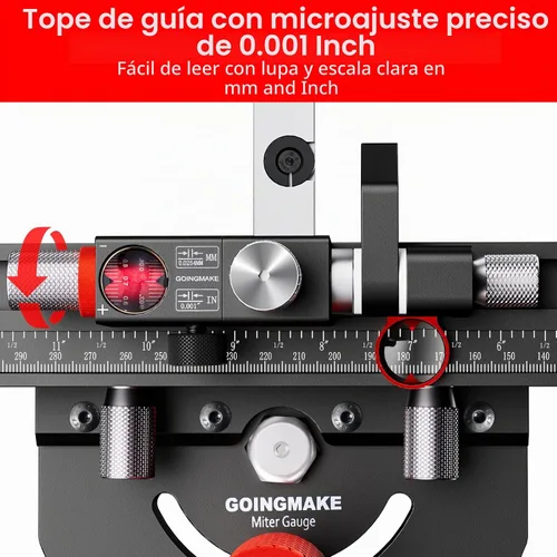 Vista 3 de GOINGMAKE Calibre de inglete para sierra de mesa con parada de volteo microajustable y valla extensible y parada de ángulo rápido para sierra