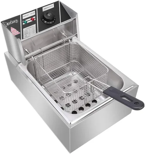 Vista 5 de Freidora eléctrica con cesta y tapa, capacidad de 6 litros, de acero inoxidable, para encimera, para el hogar y el comercio