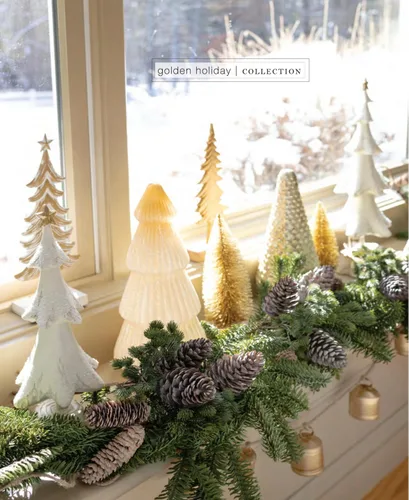 Vista 4 de Boston International Decoración de árbol de mesa de Navidad de invierno, pequeña, nieve nacarada