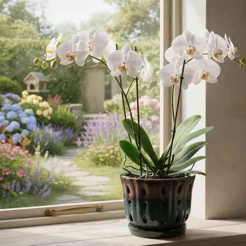 Vista 5 de Maceta de orquídea de cerámica de 6 pulgadas