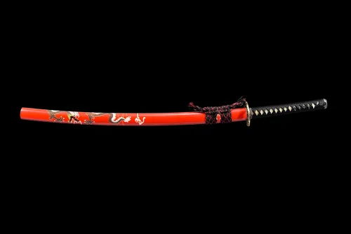 Vista 3 de Full Tang Katana Sword Sharp Real Samurai Swords Handmade Anime Sword 41inch Rojo