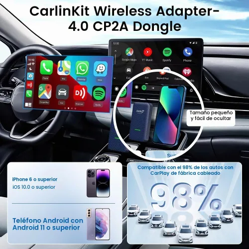 Vista 2 de CarlinKit Adaptador inalámbrico 4.0 CP2A, dongle 2 en 1 para autos CarPlay