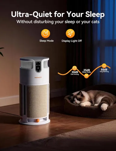 Vista 8 de Meowant Purificador de aire para mascotas para el hogar, purificador de aire con salida de entrada H13 HEPA de 360° para habitaciones grandes