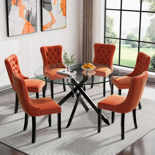 Vista 91 de Juego de mesa de comedor de cristal plateado moderno de 47 pulgadas para 2, juego de mesa de comedor de cocina redonda de 3 piezas con patas