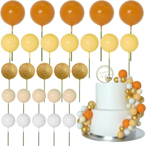 Vista 14 de ASTARON 50 piezas de palos para adornos de pastel con bolas, globos mini para suministros de decoración, bolas de espuma para pasteles para baby