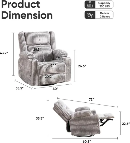 Vista 2 de Oversized Power Recliner Chair with Massage and Heat Swivel Rocker Recliners Chairs with Arm Storage Adjustable Headrest Side Pockets for Home