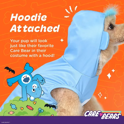Vista 4 de Care Bears Grumpy Bear - Disfraz de perro de Halloween, con licencia oficial de poliéster sin mangas, con vientre serigrafiado de nube de trueno