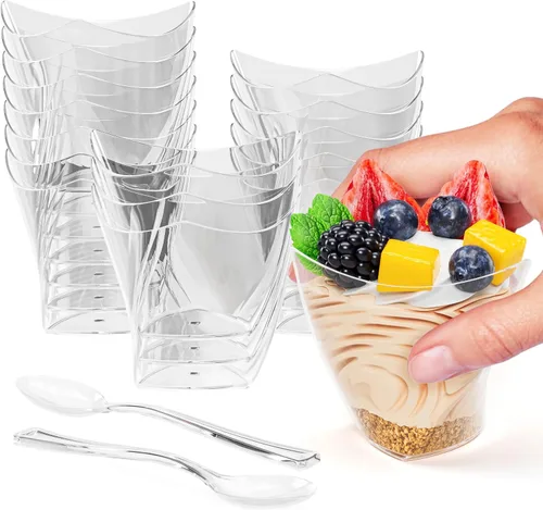 Vista 11 de Exquisitas mini tazas de postre con cucharas, 200 tazas de postre