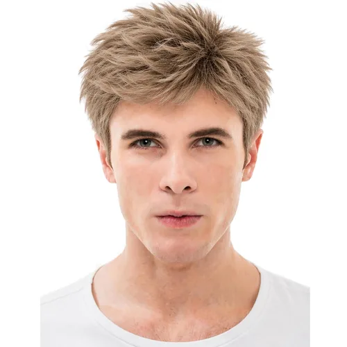 Vista 8 de Peluca marrón para hombre, corta, esponjosa, recta, pelo en capas Natural Marrón