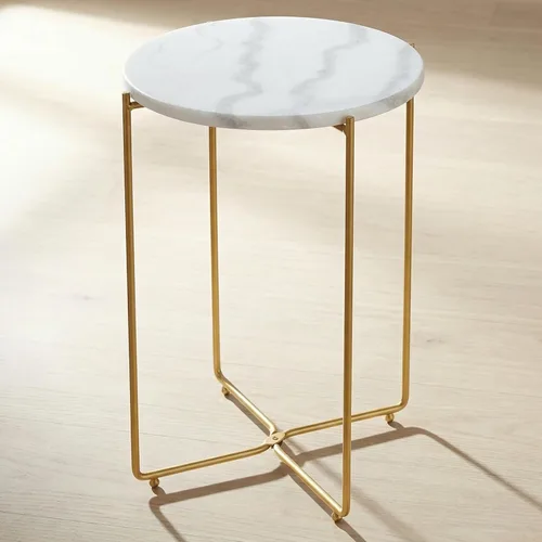 Vista 10 de Mesa auxiliar redonda de metal con parte superior de mármol natural, moderna mesa de centro pequeña para sala de estar, dormitorio, espacio pequeño
