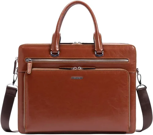 Vista 8 de BOSTANTEN Maletines para Hombre Bolsa de Mensajero de Cuero Genuino para Laptop de 15.6 Pulgadas, Maletín de Oficina, Trabajo, para Negocios, Viaje