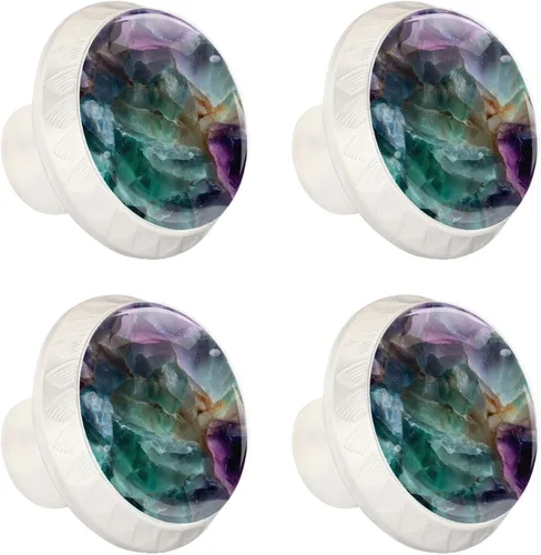 Vista 2 de NEWzone 4 Pack Dresser Drawer Cabinet Knobs Agate Marble Round Shape Crystal Glass Knobs Pulls Handles for Kitchen Wardrobe Cupboard Door Hardware