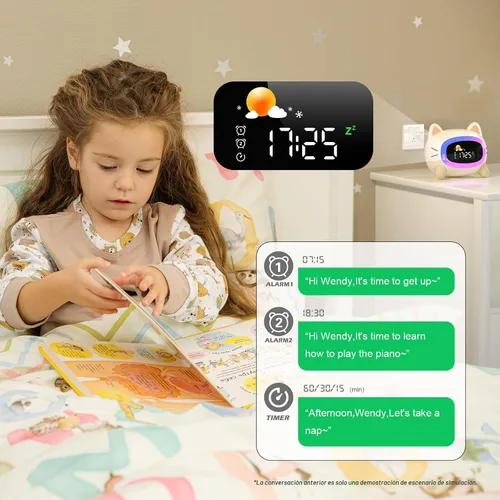 Vista 4 de ANALOI Reloj despertador para niños, reloj despertador Ok to Wake para niños, reloj de luz nocturna para dormitorio, reloj despertador para gatos