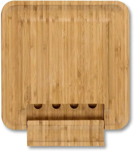 Vista 4 de COMMERCIAL CHEF Tabla de cortar de bambú de alta calidad, juego de madera para charcutería, bandeja para servir, juego de 4 cuchillos de acero