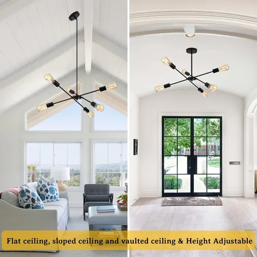 Vista 3 de Candelabros Sputnik - Moderna lámpara de techo Sputnik de 6 luces para sala de estar - Lámpara Sputnik industrial negra para comedor, dormitorio