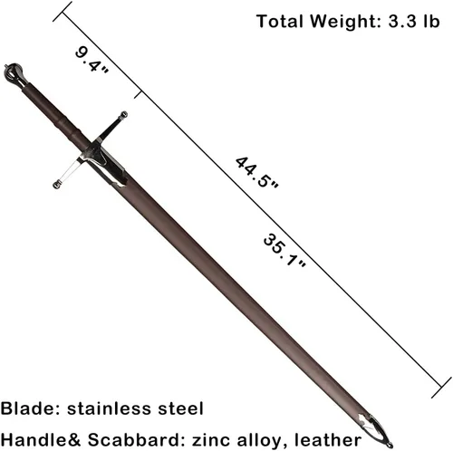 Vista 2 de Espada ancha medieval de 45 pulgadas, espada escocesa Claymore Highland con vaina para cosplay, colección