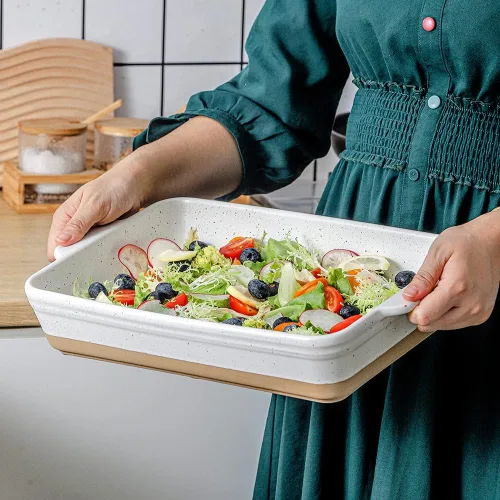 Vista 3 de HVH Plato grande para cacerola, fuente para hornear de 9 x 13 pulgadas para horno, bandeja de cerámica para lasaña profunda, platos para hornear