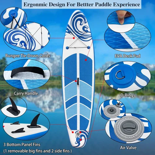 Vista 3 de Tabla de remo inflable (6 pulgadas de grosor) con accesorios y bolsa de SUP de primera calidad, aleta inferior para remo, control de surf, cubierta