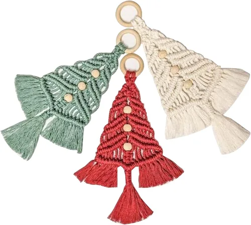 Vista 8 de BVCED Kit de macramé de bricolaje, 3 juegos de árbol tejido de macramé de Navidad para principiantes, adornos de árbol de Navidad, decoración