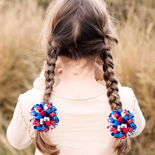 Vista 6 de Clip de Lazo para Cabello Korker del 4 de Julio 3'' Niños Patriótico Rizado Corker Fuegos Artificiales Lazo de Porrista Pasadores de Cocodrilo Bebé
