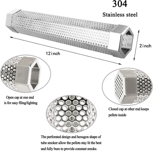 Vista 2 de Tubo de humo para ahumador de pellets de 12 pulgadas, tubo de ahumador de 5 horas de humo en caliente/frío, tubo de fumar, para añadir sabor ahumado