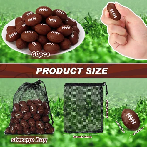 Vista 2 de 60 mini pelotas de fútbol antiestrés de 1.5 pulgadas, pequeñas bolas de espuma suave, recuerdos de fiesta deportiva a granel con bolsa de malla